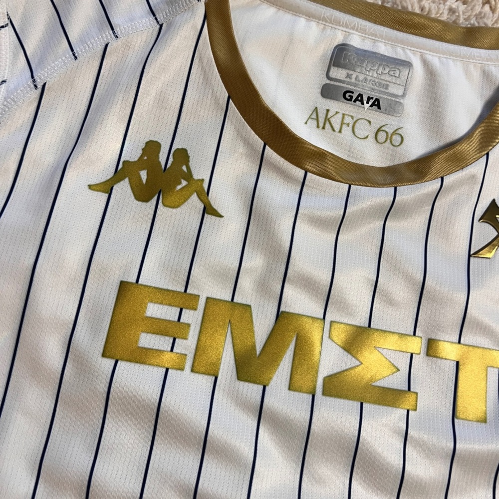 Kappa Athens Kallithea FC Away Jersey Mens XL Long Sleeve Pinstripe AKFC 66 Gold - Picture 4 of 9